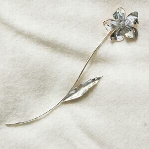 Vintage Italian .800 Silver Periwinkle Stem | Mid-Century Naturalistic Botanical